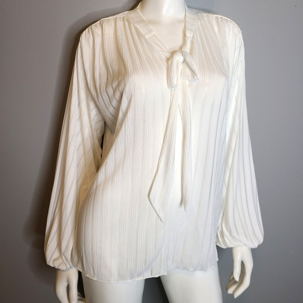 ZARA White Neck Tie Blouse Size Small  Balloon Sleeve - Picture 4 of 7